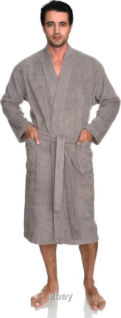 Mens Robe, 100% Cotton Terry Cloth Bathrobe, Soft Kimono Bath Robe for Men
