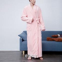 Mens Robe Flannel Fleece Solid Color Thermal Thick Bathrobe Comfortable