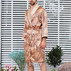 Mens Satin Silk Pajamas Kimono Bathrobe Robe Dressing Gown +Pants Home Loungewea