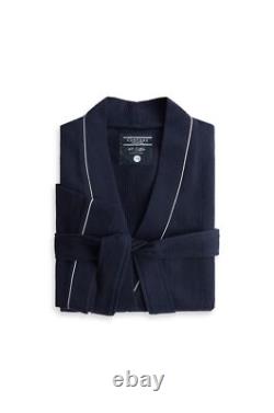 Mens Sizes S-7XL Contare Navy Blue Cotton Waffle Bathrobe Dressing Gown Robe FN