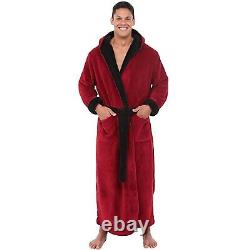 Mens Soft Fleece Long Sleeve Hooded Lounge Bath Robe Dressing Gown Sleepwear UK