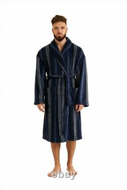 Mens Soft Warm Fleece Bathrobe Full Length Dressing Gown Shawl Collar Rob