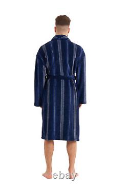 Mens Soft Warm Fleece Bathrobe Full Length Dressing Gown Shawl Collar Rob