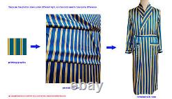 Mens Teal Blue Gold Chain Print 100% Silk Bath Robe Night Dress Sleeping Gown