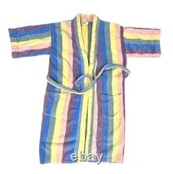 Mens VTG 1960s Turkish Terry Pastel Rainbow Stripe Bathrobe Small Medium OSFA