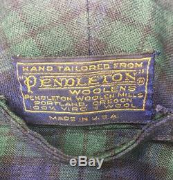 Mens Vintage Pendleton Robe 100% Virgin Wool Mallard Plaid Blue Green Bathrobe