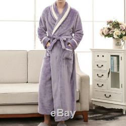 Mens Winter Lengthened Plush Shawl Bathrobe Home Sleepwear Robe Coat USA
