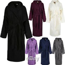 Mens Womens Gown 100%Egyptian Cotton Hooded Bathrobe Toweling Shawl Collar Dress