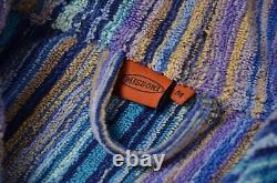 Missoni Bathrobe Terry Italy Blue Multicolour Hood Belt Men Size M