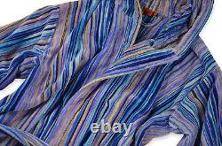 Missoni Bathrobe Terry Italy Blue Multicolour Hood Belt Men Size M