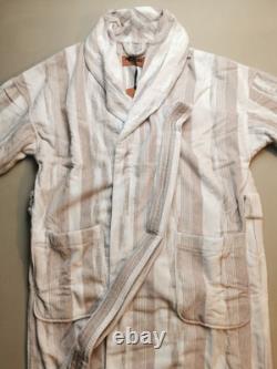 Missoni Home Mens L Clint Shawl High Neck Bathrobe BNIB White Brown 100% Cotton