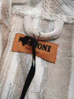 Missoni Home Mens L Clint Shawl High Neck Bathrobe BNIB White Brown 100% Cotton