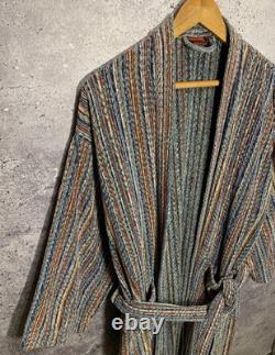 Missoni Milano Luxury Vintage Multicolor Terry Cotton Knit Pockets Bathrobe Sz L