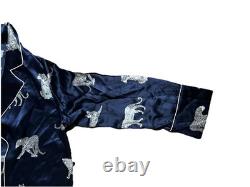 Mulberry Silk Long Robe in Panthère de Nuit Bathrobe Navy Blue Size M witho belt