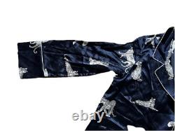 Mulberry Silk Long Robe in Panthère de Nuit Bathrobe Navy Blue Size M witho belt