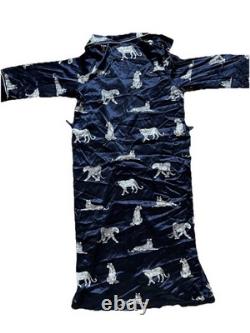 Mulberry Silk Long Robe in Panthère de Nuit Bathrobe Navy Blue Size M witho belt