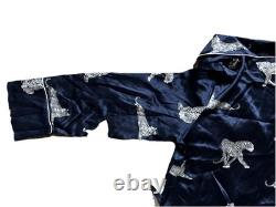 Mulberry Silk Long Robe in Panthère de Nuit Bathrobe Navy Blue Size M witho belt