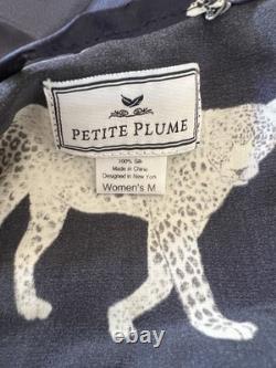 Mulberry Silk Long Robe in Panthère de Nuit Bathrobe Navy Blue Size M witho belt