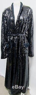 NEW Chanel 2008 Unisex Sequin Bathrobe Coat Navy Blue 2 S Small Cotton Blend