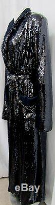 NEW Chanel 2008 Unisex Sequin Bathrobe Coat Navy Blue 2 S Small Cotton Blend