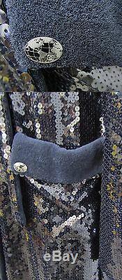 NEW Chanel 2008 Unisex Sequin Bathrobe Coat Navy Blue 2 S Small Cotton Blend