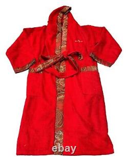 NEW Etro Men's Paisley Trim Hooded Terry Bathrobe Red Size Large L NWT $550