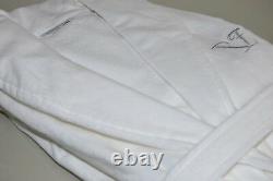 NEW FRETTE Shawl Collar Robe Bathrobe Silver EMBROIDERED LOGO Velour White M