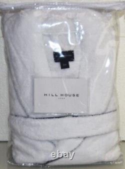 NEW Hill House Men's Bath Terry Robe White w Navy Aegean Cotton Belt S M