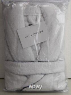NEW Hill House Men's Bath Terry Robe White w Navy Aegean Cotton Belt S M