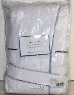 NEW Hill House Men's Bath Terry Robe White w Navy Aegean Cotton Belt S M