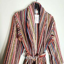 NEW Men's Signature Stripe Woven Cotton Dressing Gown BATHROBE POCKETS SMALL