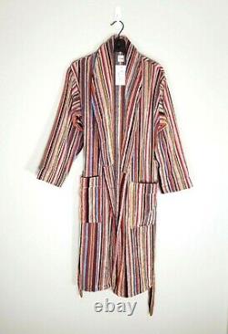 NEW Men's Signature Stripe Woven Cotton Dressing Gown BATHROBE POCKETS SMALL