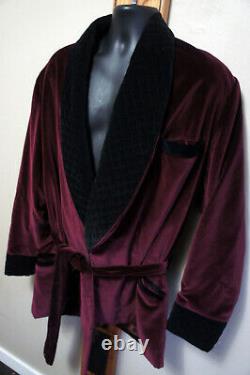 NEW Vintage Saks Fifth Ave XL Burgandy Velvet Lined Vtg Smoking Robe Bathrobe 93