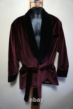 NEW Vintage Saks Fifth Ave XL Burgandy Velvet Lined Vtg Smoking Robe Bathrobe 93