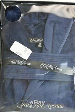 NEW in GIFT BOX Saks Fifth Avenue Terry Velour Men BATH Robe Navy Bllue XL