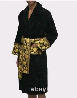NWB $500.00 Versace Medusa Bathrobe Black Yellow Home Barocco Cotton Small 4-6