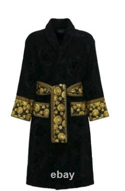 NWB $500.00 Versace Medusa Bathrobe Black Yellow Home Barocco Cotton Small 4-6