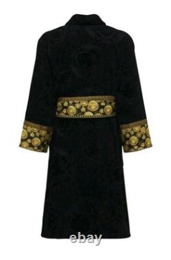 NWB $500.00 Versace Medusa Bathrobe Black Yellow Home Barocco Cotton Small 4-6