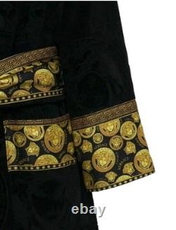 NWB $500.00 Versace Medusa Bathrobe Black Yellow Home Barocco Cotton Small 4-6