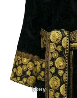 NWB $500.00 Versace Medusa Bathrobe Black Yellow Home Barocco Cotton Small 4-6