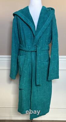 NWT $700 Bottega Veneta Mens Intrecciato Cotton Terry Bath Robe Blue M 656097 IT
