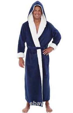NWT Alexander Del Rossa Mens Long Big Tall Sherpa Blue Plush Hood Bathrobe 1X/2X