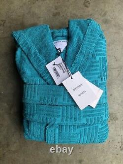 NWT Bottega Veneta Intreciatto French Terry Pool Bath Robe sz Medium Teal