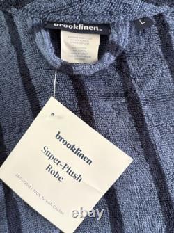 NWT Brooklinen Super-Plush Bath Robe Unisex Large Turkish Cotton Blue Stripe