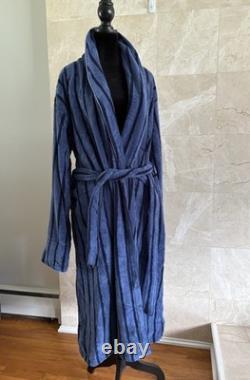 NWT Brooklinen Super-Plush Bath Robe Unisex Large Turkish Cotton Blue Stripe