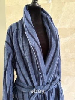 NWT Brooklinen Super-Plush Bath Robe Unisex Large Turkish Cotton Blue Stripe