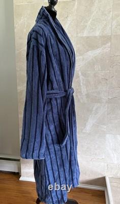 NWT Brooklinen Super-Plush Bath Robe Unisex Large Turkish Cotton Blue Stripe