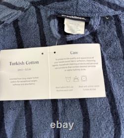 NWT Brooklinen Super-Plush Bath Robe Unisex Large Turkish Cotton Blue Stripe