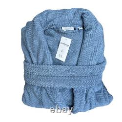 NWT Linum Towels Herringbone Bathrobe Unisex L/XL Heavyweight Blue Turkish Warm
