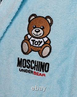 NWT MOSCHINO BATHROBE light blue Teddy bear cotton belt long luxury M
